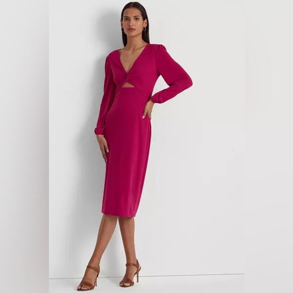 NWT Lauren Ralph Lauren Twist Front Jersey Cutout Dress Size 14 Plus Size Sexy - Picture 1 of 16